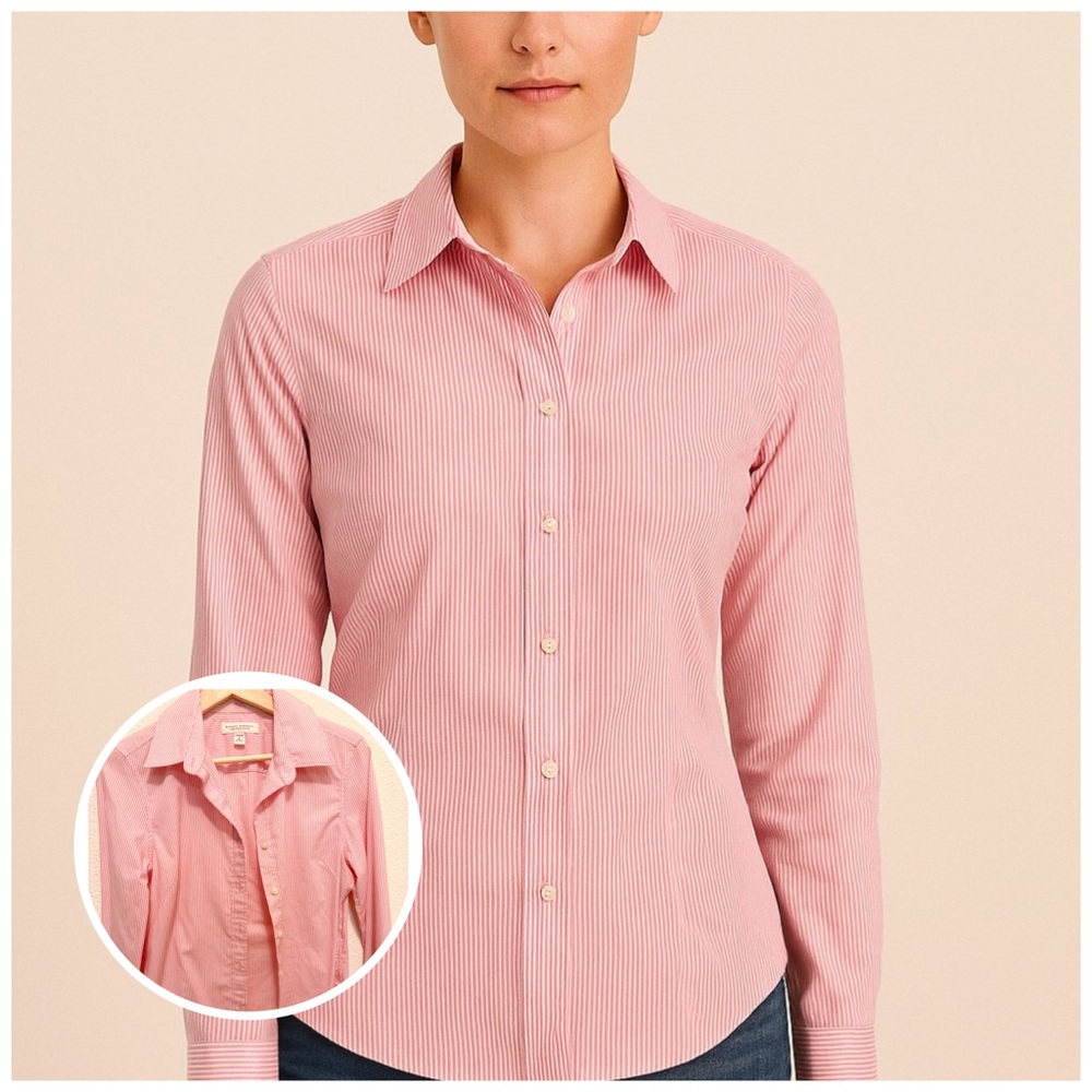 Banana Republic Pink Striped Shirt business work women button blouse office sz 6